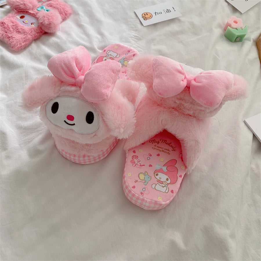 Kawaii Japanese Style Slippers Lovely Cotton Shoes My Melody Home Shoes Kuromi Cinnamoroll Warm Indoor Shoes For Winter Autumn