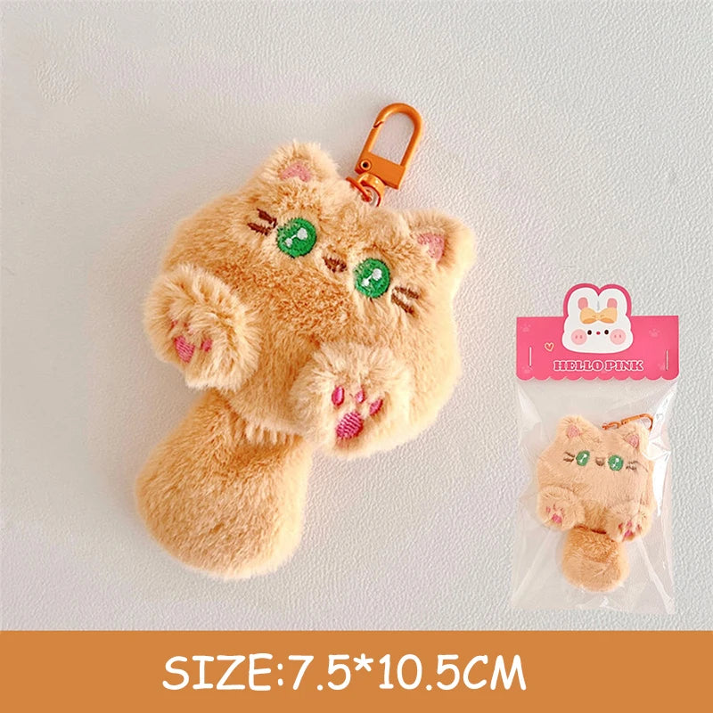 Cute Plush Long Tailed Cat Keychain Kawaii Cartoon Doll Toy Bag Pendant Key Ring Keyring Accessories For Women Girls Couples