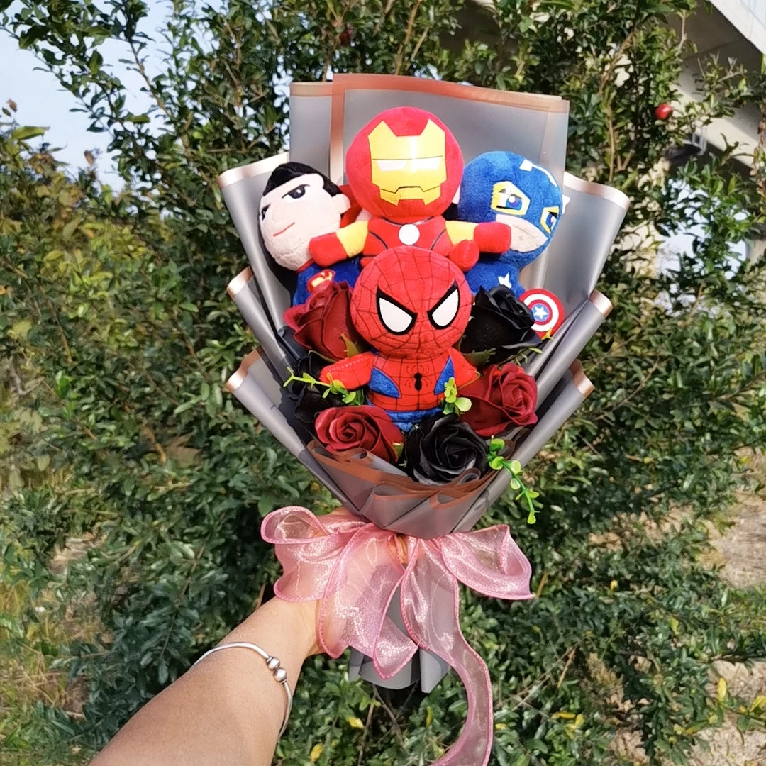 The Avengers Plush bouquets Anime Super Hero Spider-Man Iron Man Superman Captain America Plush Doll Toy Kids Birthday Gifts