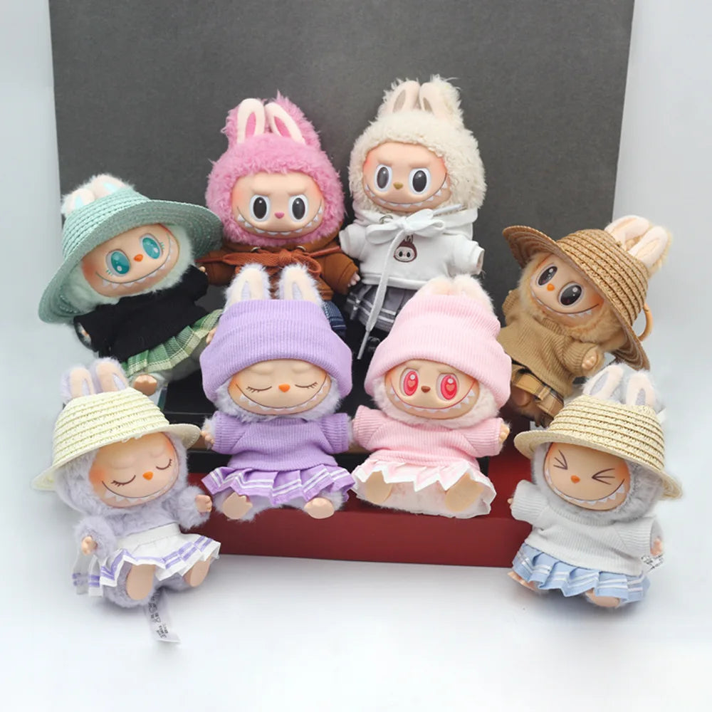 Mini Doll Clothes Outfit Accessories For Coca Cola Series 15-17cm Labubu Knitting T-shirt Hat pleated skirt Uniform Set Clothing