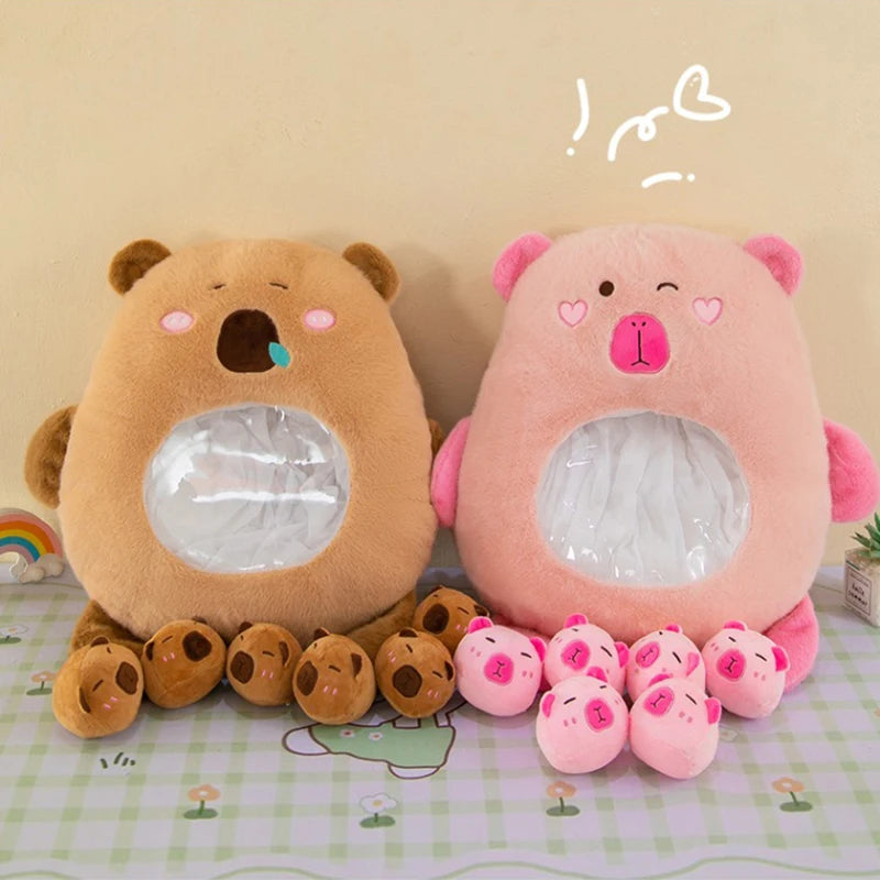 30cm Capybara Plush Toy With 3 Mini Dolls Stuffed Animal Doll Home Sofa Decoration