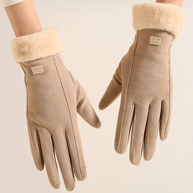 Women Winter Thick Plush Gloves Fashion Warm Suede Outdoor Guantes Lady Touchscreen Driving Gloves Sports Cycling Mittens