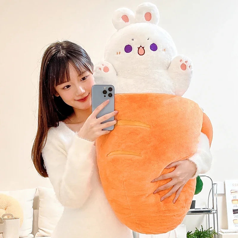 Kawaii Taiyaki Cat Plush Toy Rabbit Hiding in Carrot Furry Cartoon Animals Plush Throw Pillow Christmas Gift For Kids Girl