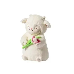 Sweet White Sheep Lam Hold Tulip Flower Plush Doll Soft Stuffed Lamb With Tulip Plushie Toy Cute Gift For Kid Birthday Christmas