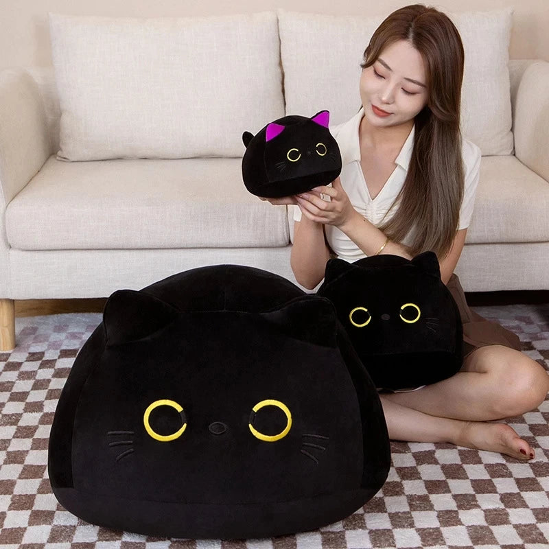 1pc Cute Fat Black Cat pendant Plush Toy Soft Lovely Anime Pillow Cartoon Animal Stuffed Doll Girls Valentine Day Gift Ornaments