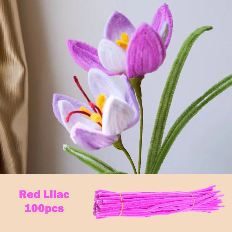 100pcs Colorful Chenille Stems Pipe Cleaners Plush Tinsel Stem Wired Twist Sticks Hair Strip DIY Craft Educational Toys Handmade