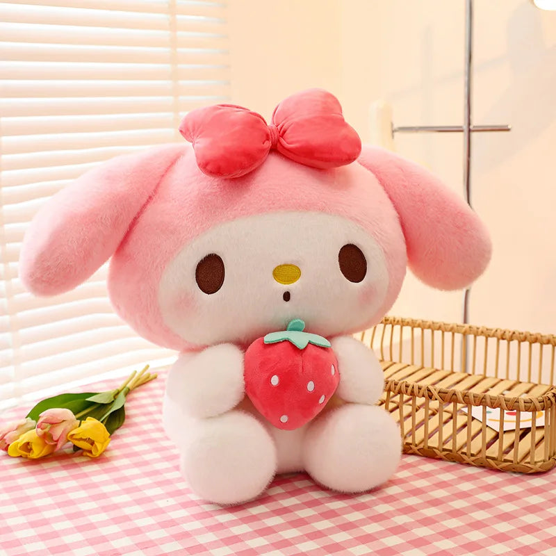 60CM Large New Kawaii Sanrio My Melody Strawberry Children's Plush Toy Dress Up Kuromi Doll Gift