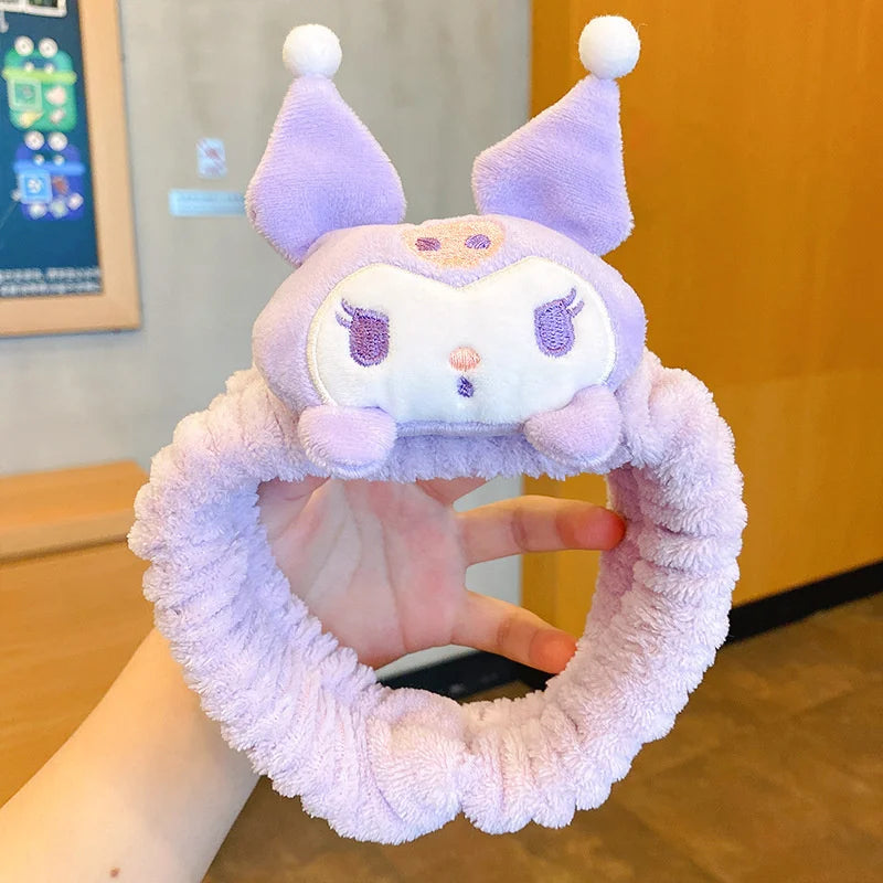 Sanrio Kuromi Melody Plush Doll Face Wash Makeup Hairband Kawaii Cinnamoroll Sweet Non Slip Elastic Hair Accessories