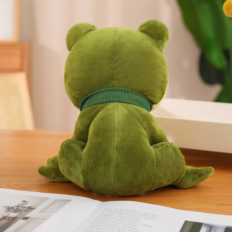 25cm Cartoon Cute Big Eyes Plush Green Frog Wearing Scarf Toys Baby Kids Accompany Peluche Soft Stuffed Animals Doll Nice Gift