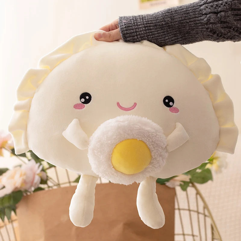 Reallife Cute Dumpling Plush Pillow Funny Fried Food Egg Shrimp Dumpling Plushie Kawaii Stuffed Toys Soft Hugging Gifts for Kids