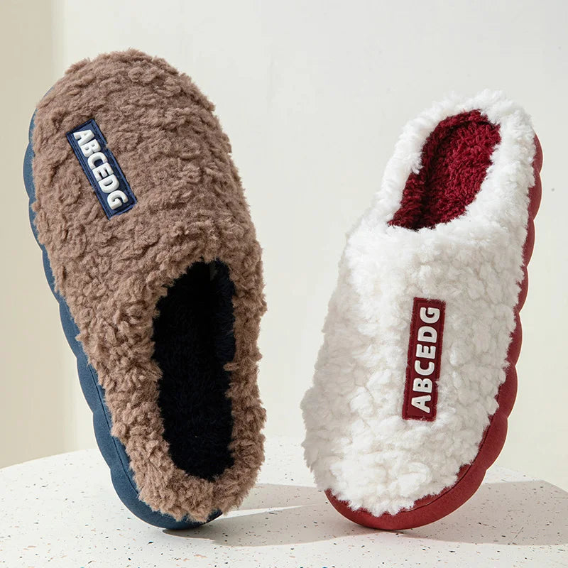 Thick Sole Home Indoor Outside Men And Women Couples Winter Household Warm Fluffy Slippers Fashion Plush Cotton Shoes Ladies