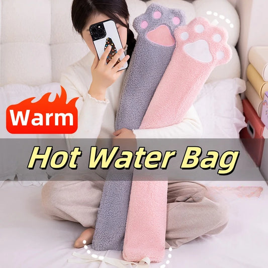 Comfortable Long Cat Paw Hot Water Bag Plush Grey Pink White Paw Warm Winter Sleeping Cuddly Hot Water Bottle Pillow Gifts Girl