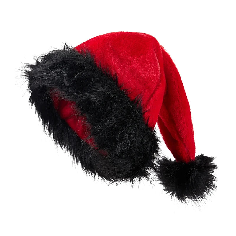 Adult Velvet Santa Hat Comfortable Hat Red And Balck Plush Christmas Santa Hat For New Year Presents