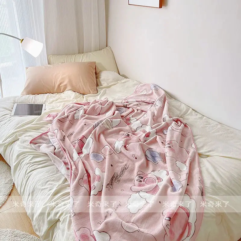 Miniso Kirby Blanket Warm Flannel Blanket Pillowcase Japanese Style Pattern Printing Blanket Bedspread Bedroom Sofa Bed Girl