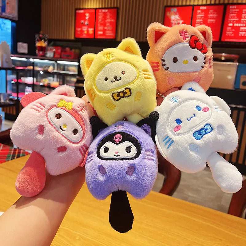 Sanrio Fish Plush Keychain Cartoon Sanrio Plush Cinnamoroll Kuromi Melody Pompompurin Keychain Anime Pendant Bag Decor Kid Gifts