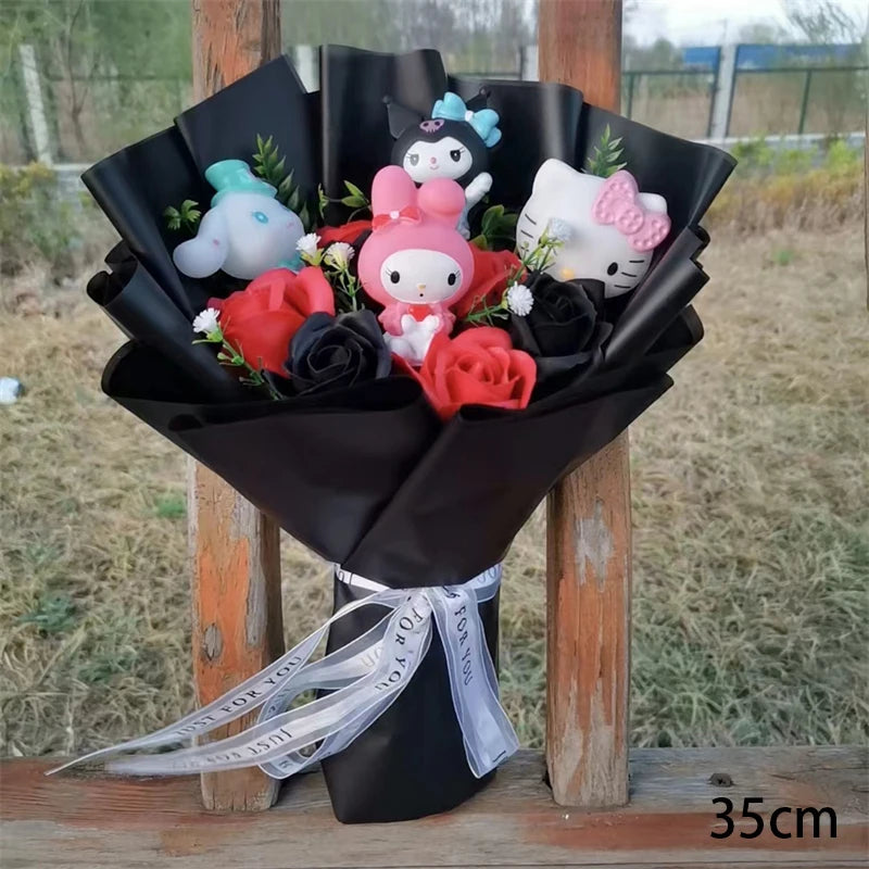 Anime Kuromi My Melody Cinnamoroll Hello Kitty Soap Flower Cartoon Plush Bouquet Valentine's Day Christmas Graduation Gift