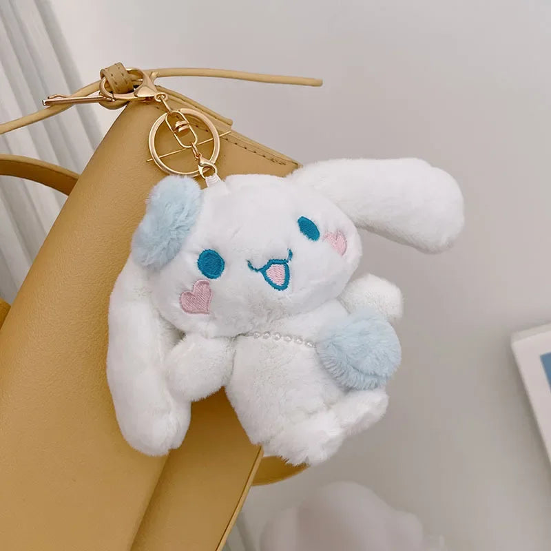 Sanrio Cute Cartoon Girl Heart Cinnamoroll Plush Pendant Toy Car Keychain Backpack Doll Small Doll Hanging Chain Jewelry