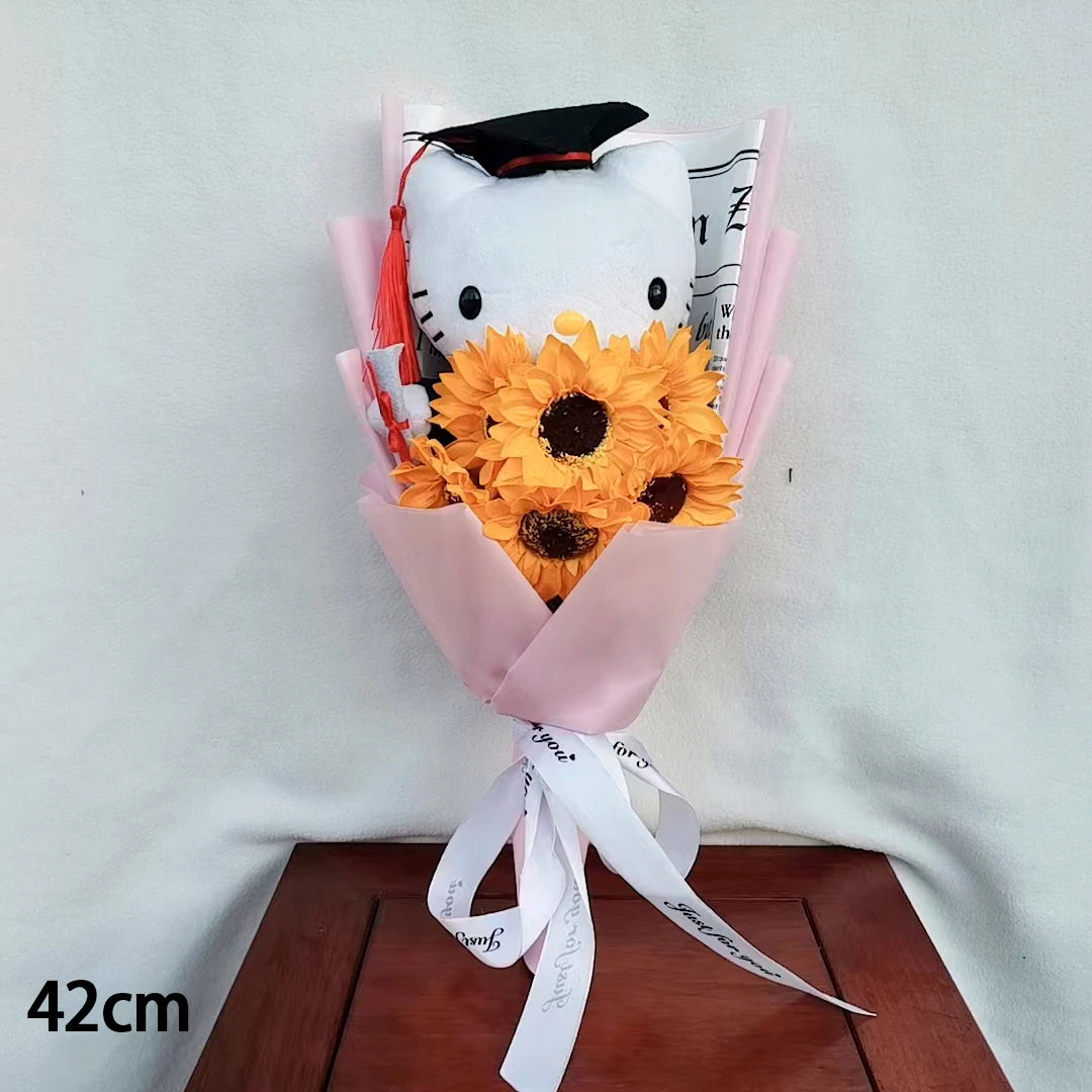 Doctor Teddy Bear Stitch Plush Bouquet Toys with Sunflower  Cute Teddy Bear Doll Student Graduation Souvenir Birthday Gifts