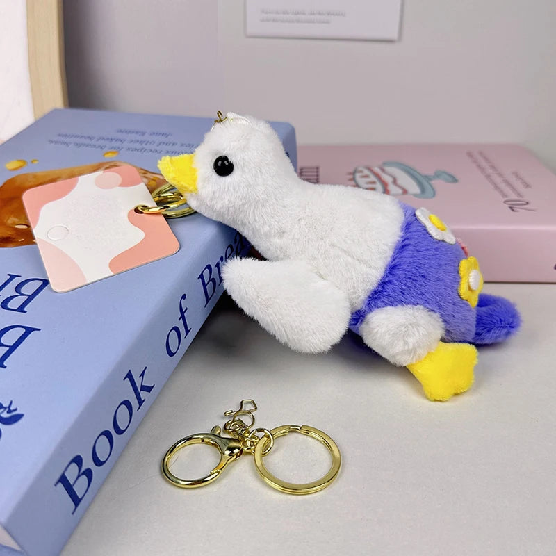 Stuffed Goose Keychain Cute Lie Down Goose Plush Keychain Adorable Stuffed Doll Ornament For Backpack Couple Key Ring Charm