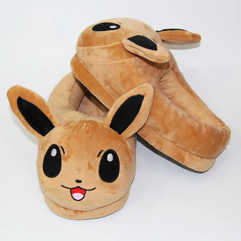 New Winter Anime Pokemon Pikachu Eevee Umbreon Simpson Kawaii Plush Soft Toys Adult Children Warm Slippers Home Indoor Shoes