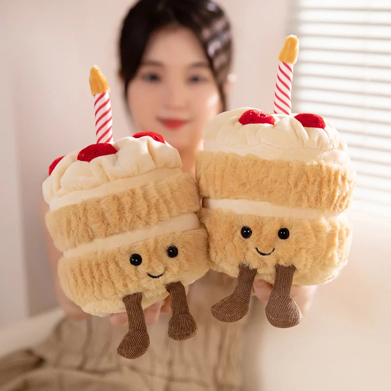 Lifelike Strawberry Cake Plush Toys Cute Stuffed Fruit Ice Cream Snack Plush Birthday Cake Candle Party Decor Gift for Kids Baby