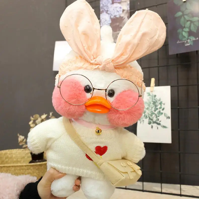 30cm Cute Cafe White Duck Stuffed Plush Animals Toy Wear Glasses And Clothes Soft Doll Girl Birthday Creative Gift For Children