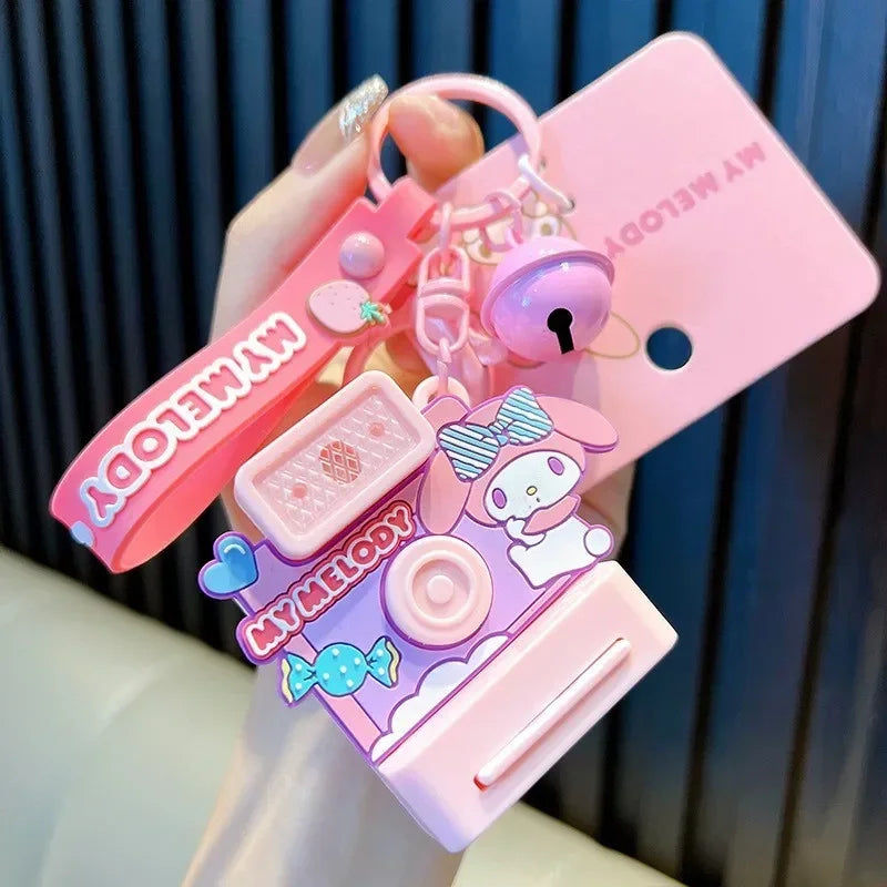 Genuine Sanrio Melody Doll Keychain Cartoon Anime Kuromi Cinnamoroll Plush Camera Trinkets Pendant Girls Funny Cute Gift Toys