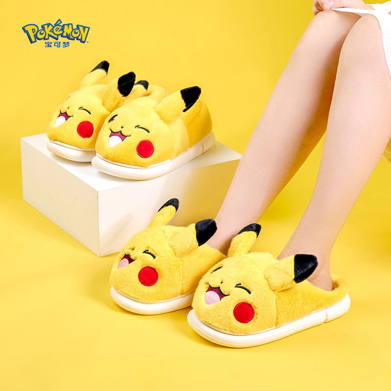 Pokemon Plush Cartoon Anime Pikachu Slippers Plush Warm Indoor Shoes Winter Warmth Anti Slip Boys Girls Birthday Xmas Gifts