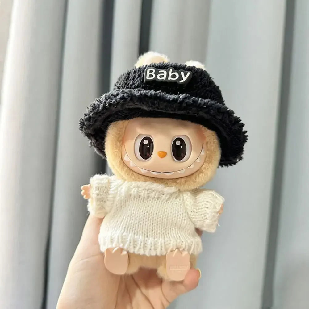 (Cloth Only)For 17CM labubu V1 V2 winter clothes decoration outfit baby clothes sweater hat for labubu clothes