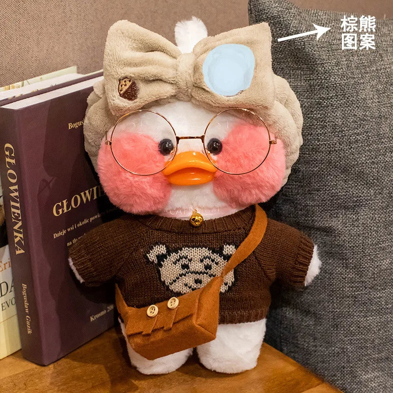 30cm Cute Cafe White Duck Stuffed Plush Animals Toy Wear Glasses And Clothes Soft Doll Girl Birthday Creative Gift For Children