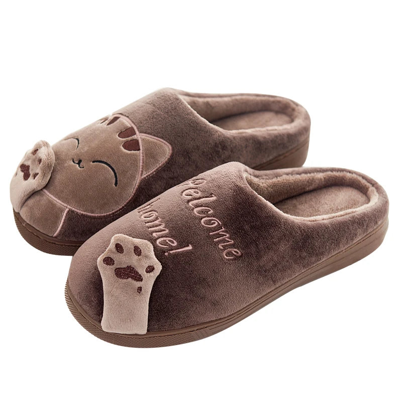 Women's Kawaii Cat Decor Slippers, Comfortable Plush Lined Slip On Shoes, Women's Warm Winter Shoes