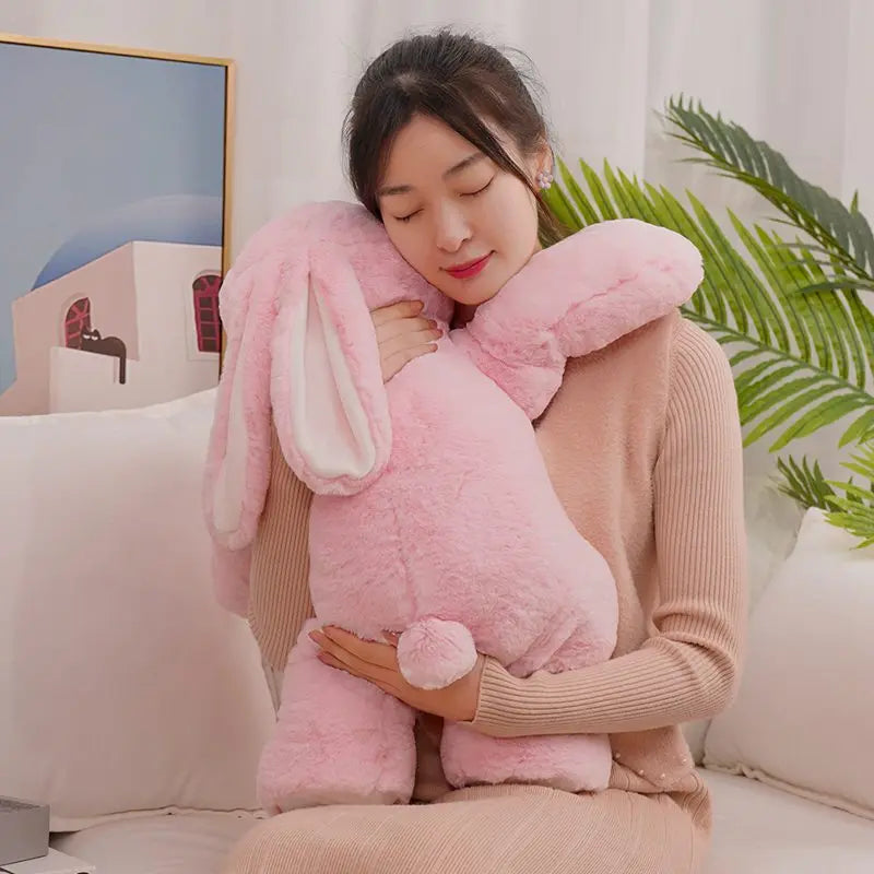 1PC 35-75CM Kawaii Pink Lying Down Rabbit Plush Toys Lovely Fluffy Bunny Plush Pillow Stuffed Soft Toy Nice Birthday Xmas Gift