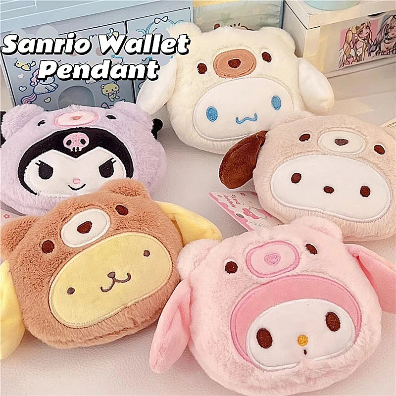 Sanrio Kuromi Plush Keychain Wallet Melody Cinnamoroll Plushies Coin Purse Earphone Organizer Bag Pendant Key Ring Girls Gifts