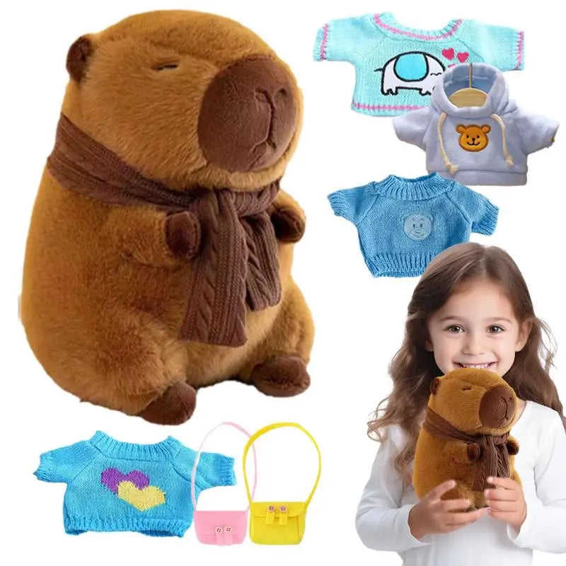 23cm Dress Up Capybara Plush Dolls With Clothes Accessories Stuffed Plush Animal Capybara Doll Cartoon Capybara Plush Figurine