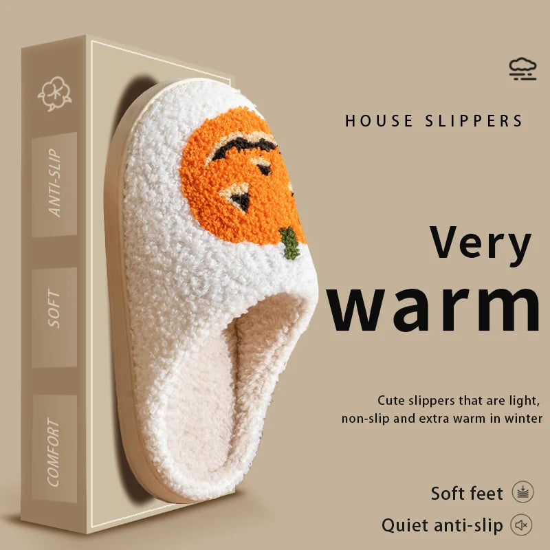 Women's Pumpkin Halloween Slippers for Indoor Use in Autumn Winter Comfortable Warm Fluffy Slippers for Couple in Cold Winte