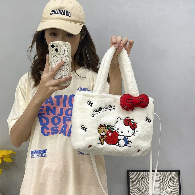 Sanrio Hello Kitty Handbag Kuromi Cinnamoroll Single Shoulder Cross body Bag Plush Backpack Cute Girl Gift Movie Peripherals