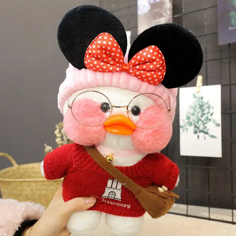 30cm Cute Cafe White Duck Stuffed Plush Animals Toy Wear Glasses And Clothes Soft Doll Girl Birthday Creative Gift For Children