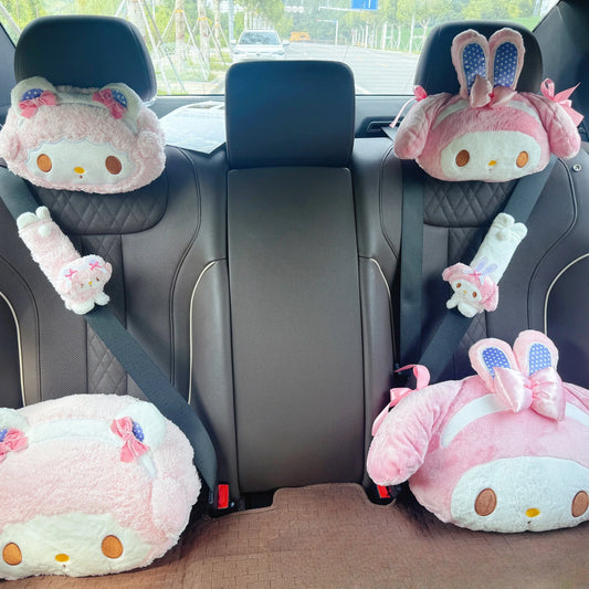 Sanrio Sweet Girl My Melody Back Cushion Headrest Seat Belt Cover Stuffed Anime Cuddly Pillow Sofa Bed Home Decor Xmas Gifts