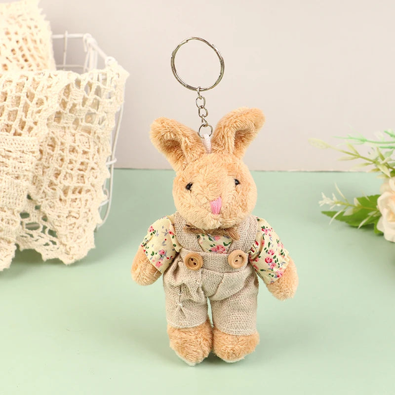 Cute Wear Clothes Bear Plush Toy Cartoon Rabbit Pendant Soft Stuffed Doll Keychain Backpack Car Bag Key Ring Decor Kid Gift