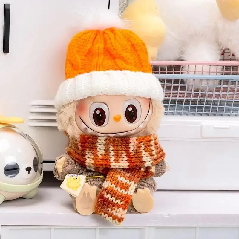 17cm Mini Plush Doll'S Clothes Outfit Accessories For Labubu Idol V1 V2 Christmas party sweater hat scarf set Clothing Gift