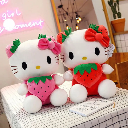 Sanrio KT Cat Plush Toys Kawaii Strawberry KT Cat Plush Doll Soft Stuffed Cartoon 22cm Cute Doll Pillow Birthday Gift for Girls