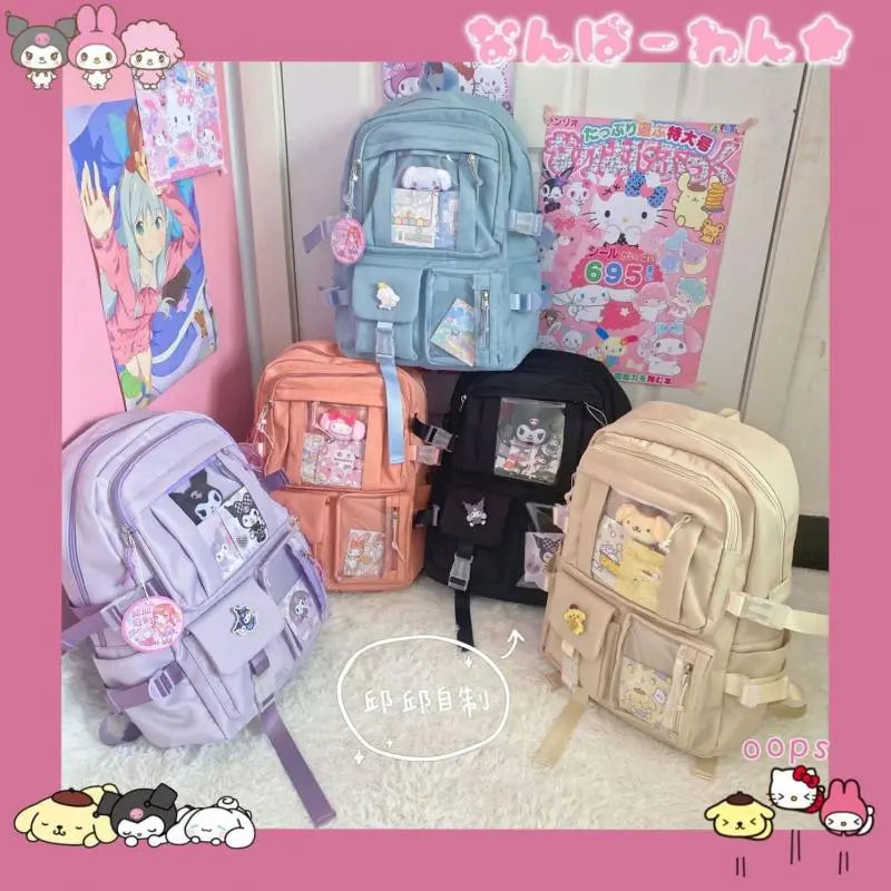 Kawaii Sanrio Mymelody Kuromi Cinnamoroll Pompom Purin New Backpack - Plushy Mart