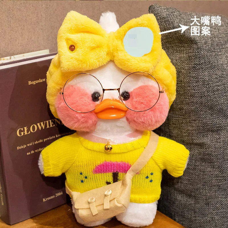 30cm Cute Cafe White Duck Stuffed Plush Animals Toy Wear Glasses And Clothes Soft Doll Girl Birthday Creative Gift For Children