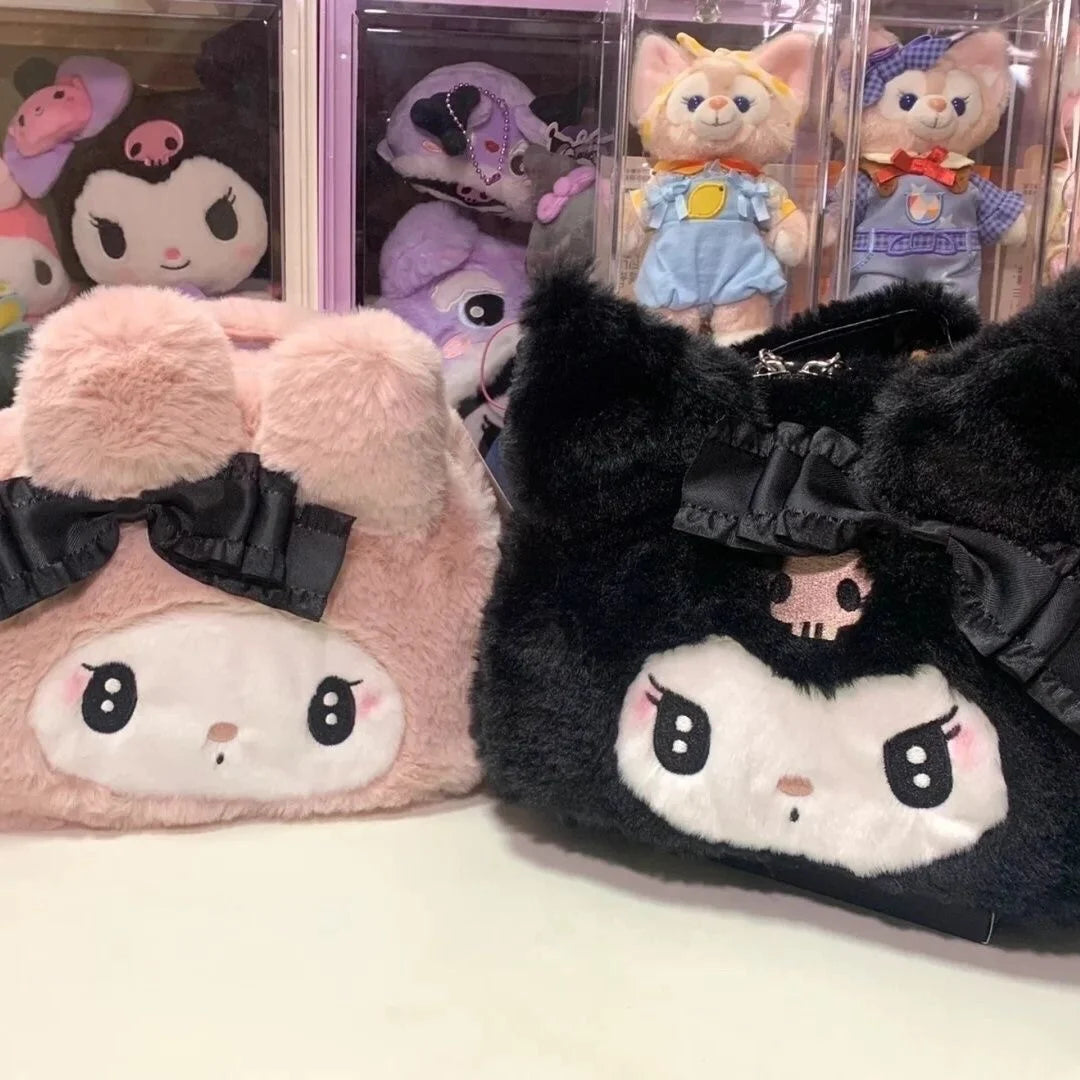 Kawaii Sanrio Plush Kuromi Melody Make Up Cosmetic Bag Cartoon Large Capacity Storage Bags Portable Handbag Girl Gifts