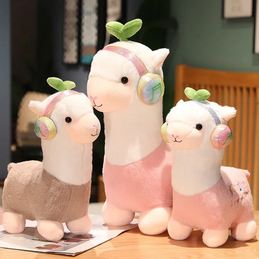 25-68CM Cute headset Alpaca Llama Plush Toy Stuffed Animal Sheep Dolls Soft Plush Alpaca Dolls For Birthday Gifts