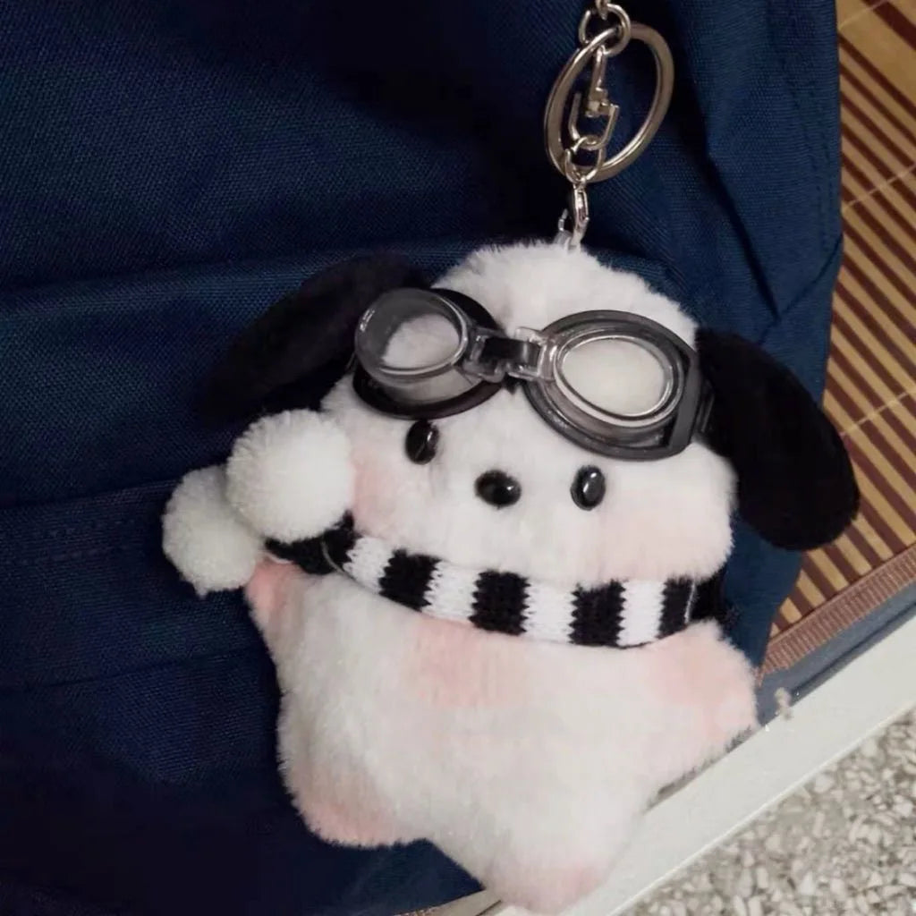 Kawaii Sanrio Pilot Pochacco Plushie Keychain Instagram Style Bag Hanging Plush Doll Schoolbag Puppy Pendant Children Gift