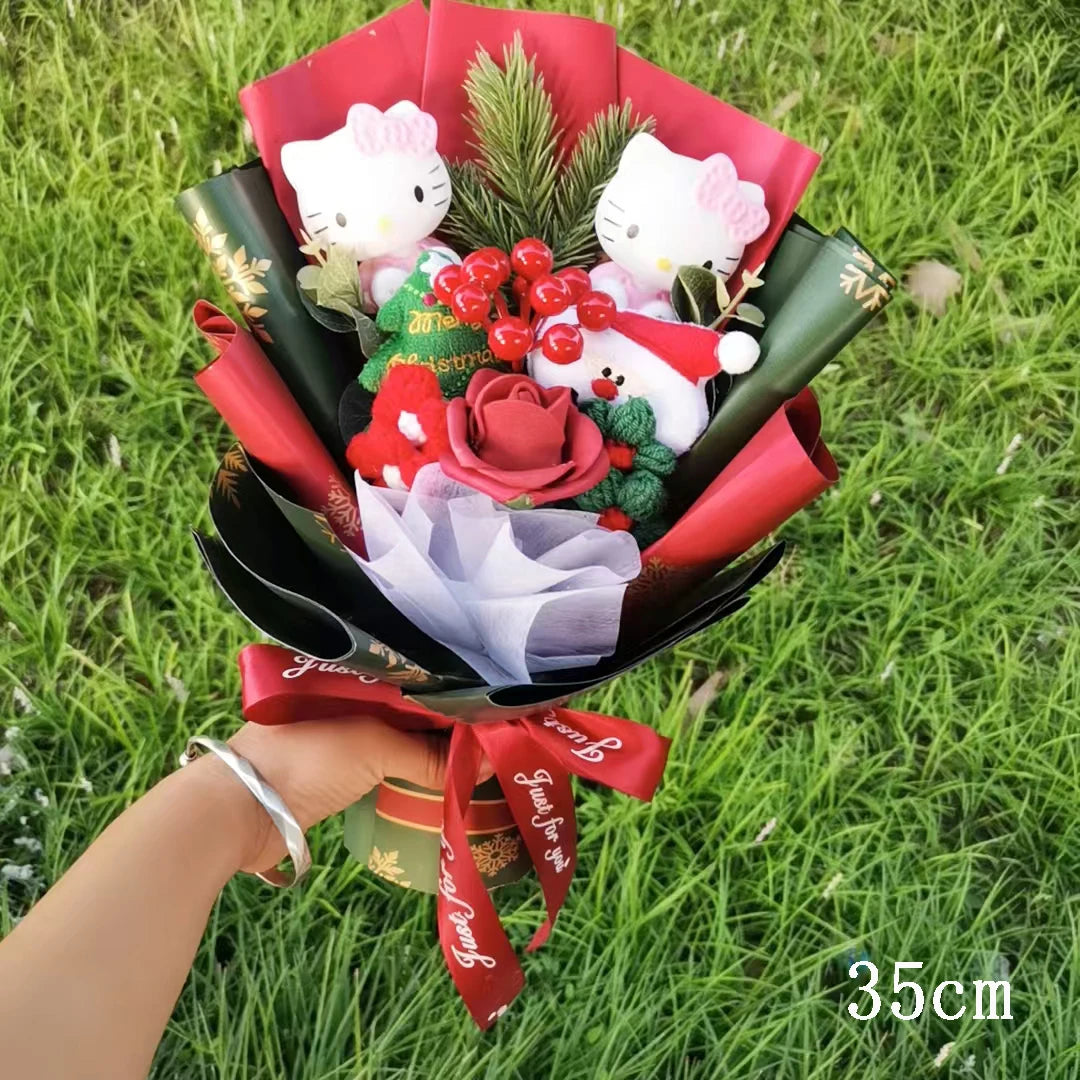 Anime Hello Kitty Cartoon Plush Bouquet Sanrio Artificial Rose Flowers Doll Christmas Home Wedding Decoration Valentine's Day Gi