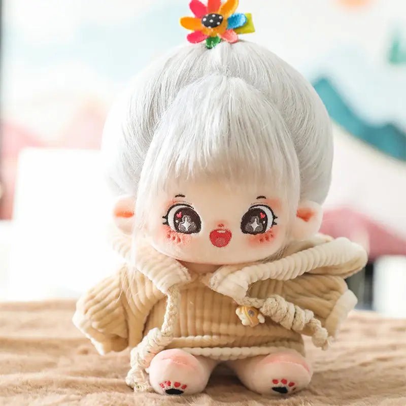 20cm No Attribute Ace of Spades Cotton Doll with Skeleton Silver Hair DIY Doll Plush Human Doll Figure Doll Collection Gift