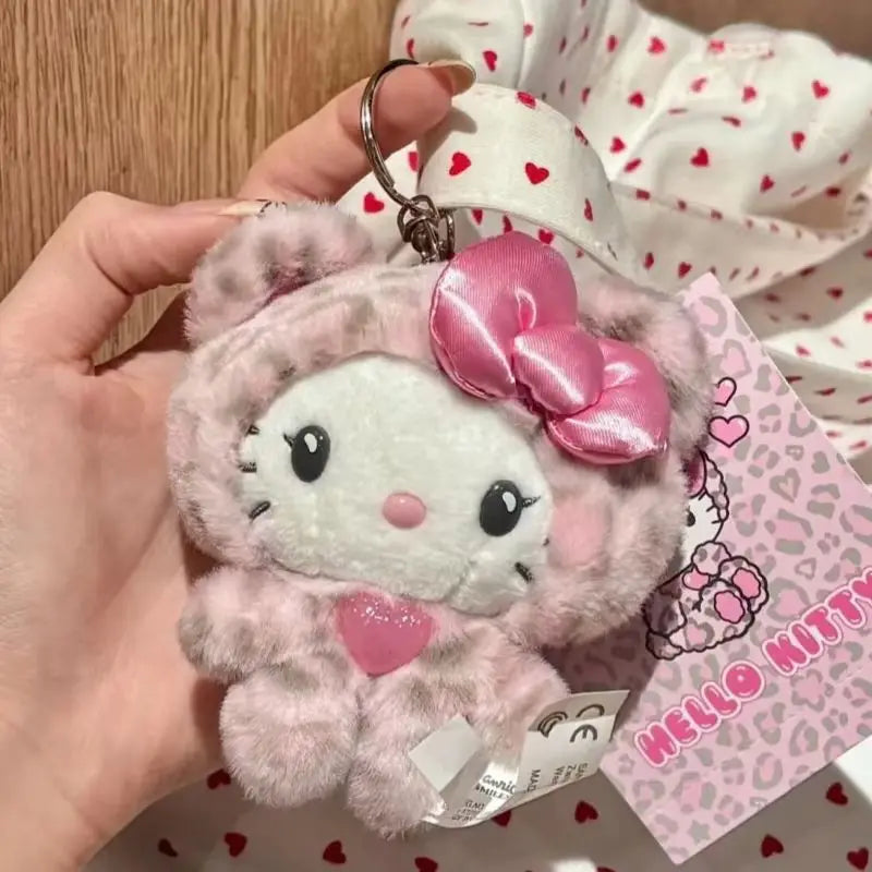 New Sanrio Character Peripheral Leopard Print Bear Series Cute Hello Kitty Plush Pendants Kawaii Bag Decoration Children'S Xmas