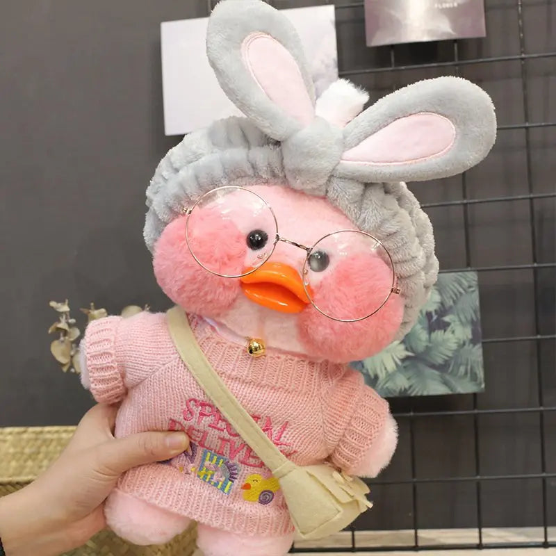 30cm Cute Cafe Pink Duck Stuffed Plush Animals Toy Wear Glasses And Clothes Soft Doll Girl Birthday Creative Gift For Girls